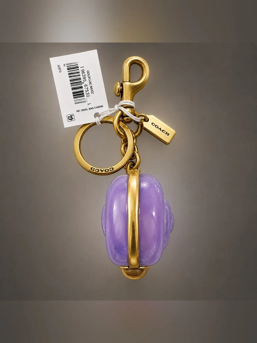 Coach NWT Purple Snail Bag Charm Keychain Gold Tone Enamel Rare